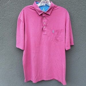 Johnnie - O Golf Polo in Pink w/ Blue Stripes | Size Large